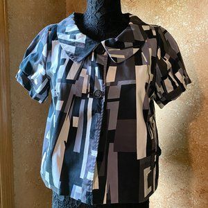 Black, white  and gray short sleeve jacket